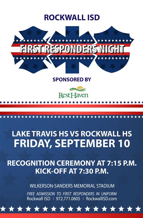 Rockwall ISD and Rest Haven Funeral Home to Host First Responders Night September 10